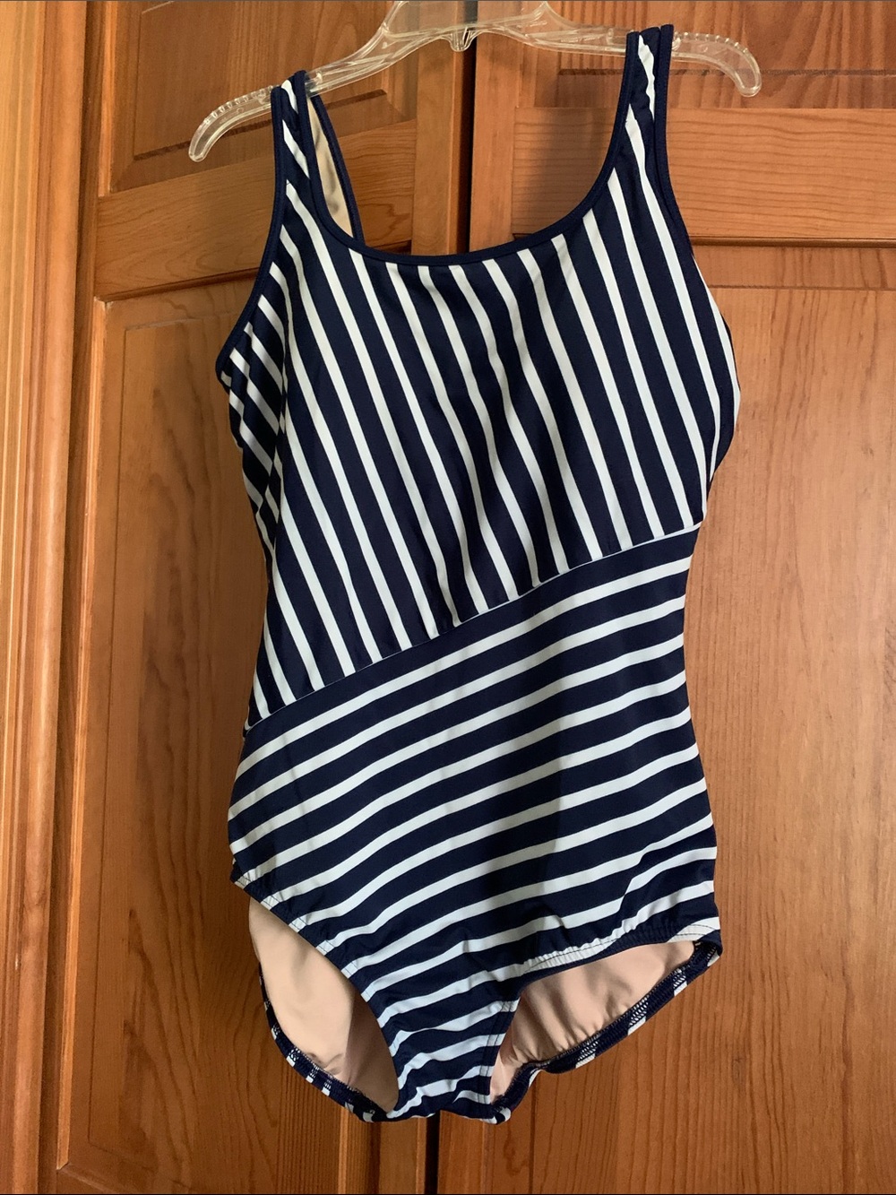 Navy and White Striped One-Piece Swimsuit